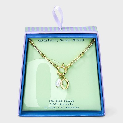 14K Gold Dipped Pearl Charm on Chain Initial Necklace - A New Day Gold