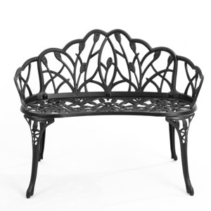 Bench Outside With Floral Rose, Patio Furniture Aluminum With Rust-Resistant, Garden Benches For Outdoor, Long Chair Outdoor-Cuddlewood - 1 of 4