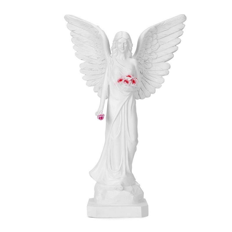 Techko Maid Resin/ABS Angel with Open Wings Statue with Solar Spotlight White, 3 of 10