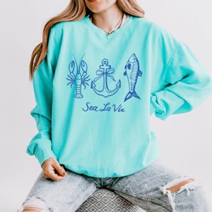 Simply Sage Market Sea La Vie 3 Across Lightweight Garment Dyed Sweatshirt - M - Chalky Mint - 1 of 4