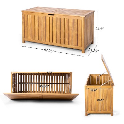 Acacia Wood Teak Finish 100 Gallon Outdoor Patio Deck Storage Box
