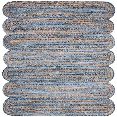 Coastal Charm Hand-Knotted Blue Square Cotton & Synthetic Rug