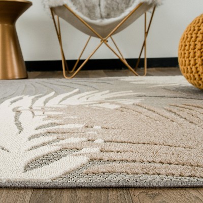 Tropical Floral Gray Synthetic 2'x7' Indoor/Outdoor Runner Rug