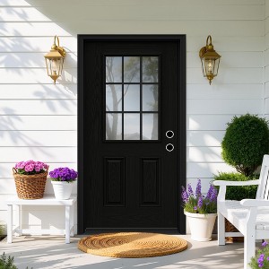 36 x 80 Fiberglass Entry Door with Brickmould, 6-9/16 in. Vinyl Frame,9 Lite Frosted Glass - Front Door for Home's Front Entrance - 1 of 4