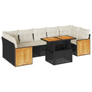 vidaXL Garden Sofa Set Black, Cream white PE rattan, Acacia wood, Polyester - 1 of 4