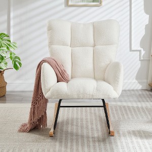 Ridstar Tufted Padded Teddy Fabric Accent Chair with Metal Frame for Living Room-Ivory White - 1 of 4