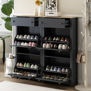 TIRAMISUBEST Slim Tipping Bucket Shoe Cabinet Set with 4 Flip Drawers, Shoe Storage Solution with Adjustable Panel, Modern Shoe Rack with Drawers - 1 of 4