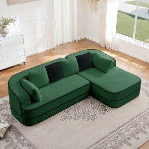 106" Teddy Velvet L-Shaped Sectional Sofa with Chaise, Boneless 32D High-Density Foam, Fluffy Comfy Couch with Curved Armrests, No Assembly - 1 of 4