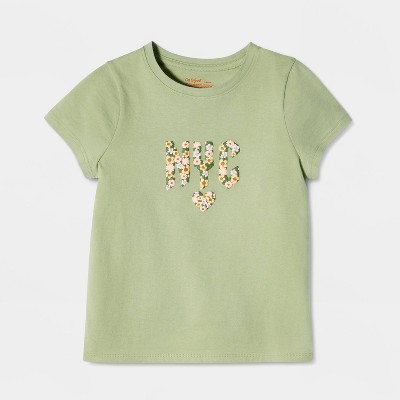 Cat & Jack Girls' Short Sleeve 100% Cotton 'Floral NYC' Graphic T-Shirt - Cat & Jack™ Olive Green XL — фото 2
