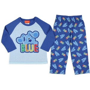 Nickelodeon Toddler Boys' Blue's Clues Sleep Raglan Shirt Pant Pajama Set Blue - 1 of 3