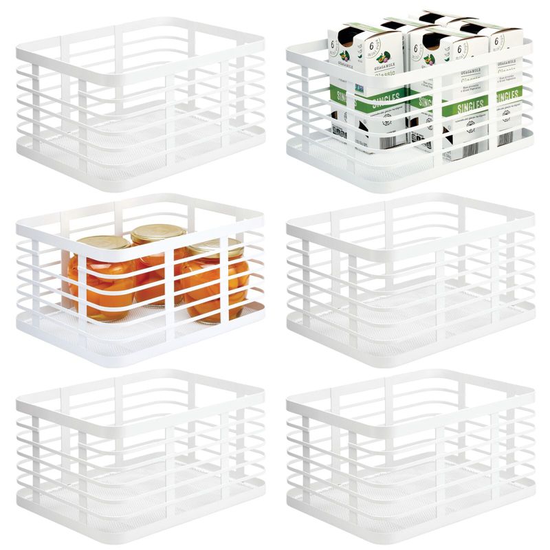 mDesign Flat Wire Basket for Kitchen Organization,12" Wide, 6 Pack, White, 1 of 9