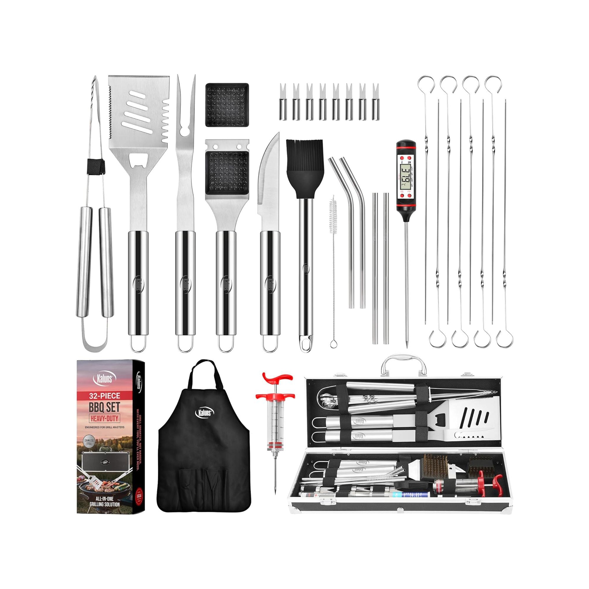 Kaluns BBQ Accessories, 32 Pcs Premium Heavy Duty Stainless Steel Barbecue Grill Accessories for Outdoor Grill