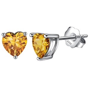 Birthstone Heart Earrings for Women by Ginger Lyne 6mm CZ Solitaire Stud Earrings Sterling Silver - 1 of 4