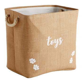 Juvale Pet Toy Storage Basket with Handles, Foldable Jute Bin (15 x 12 x 14 Inches)