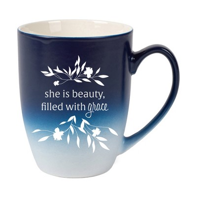 Elanze Designs She Is Beauty Filled With Grace Two Toned Ombre Matte Navy Blue and White 12 ounce Ceramic Stoneware Coffee Cup Mug