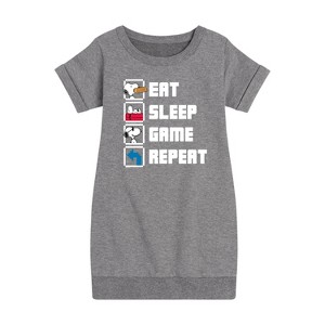 Girls' - Peanuts - Eat Sleep Game Snoopy Graphic Short Sleeve Fleece Dress - 1 of 4