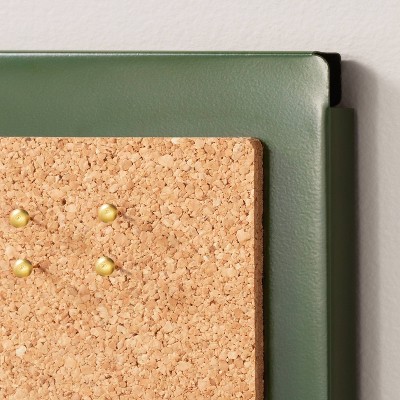 Small Green and Gold Metal Pegboard Wall Organizer with Cork Board