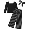 Arshiner Girls Clothing Sets Square Neck Rib Knit Shirts + Stylish Wide Leg Pants + Headband Cute 3pcs Fall Clothes Outfits - 4 of 4