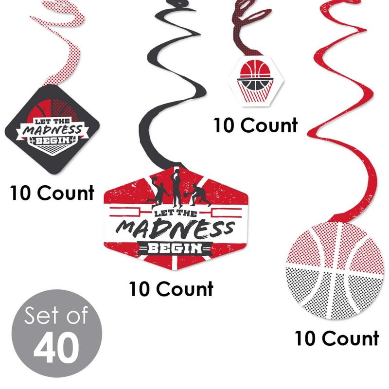 Big Dot of Happiness Red Basketball - Let The Madness Begin - College Basketball Party Hanging Decor - Party Decoration Swirls - Set of 40, 5 of 9