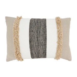 Saro Lifestyle Bands of Comfort Throw Pillow Cover, Beige, 16"x24" - 1 of 3