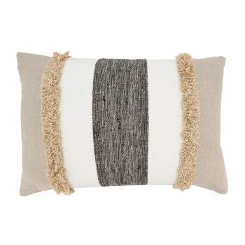 Saro Lifestyle Bands of Comfort Poly Filled Throw Pillow, Beige, 16"x24"