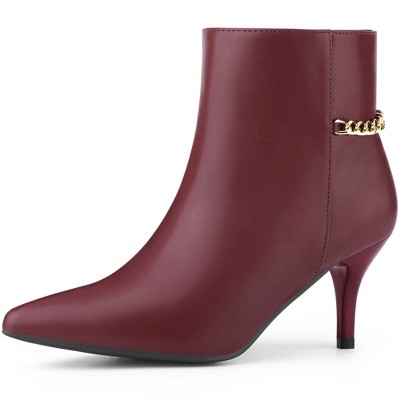 BLISSFUL STEP Gold Chain Pointed Toe Stiletto Heels Ankle Boots for Women