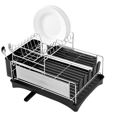 Compact 18.25" Stainless Steel 2-Tier Dish Drying Rack with Utensil Holder