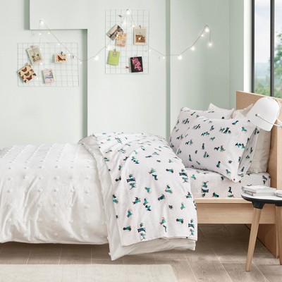 4 Pcs Ultra-Soft Novelty Printed Cotton Flannel Bedding Set, Premium Cozy Sheet Set for All Seasons, Queen / King Fitted Sheet, Flat Sheet