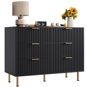 6 Drawer Fluted Dresser for Bedroom, Wide Modern Chest of Drawers, Long Double Dresser TV Stand, Wooden Organizer for Living Room, Hallway - 1 of 4