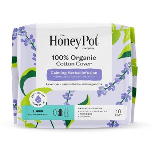 The Honey Pot Company 100% Organic Cotton Cover Calming Herbal Infusion Super Pads - 16ct - 1 of 4