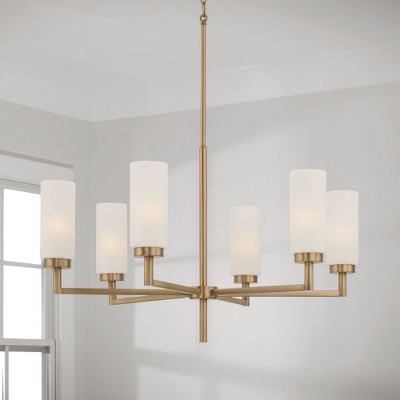 Alyssa Aged Brass 6-Light Chandelier with Faux Alabaster Glass
