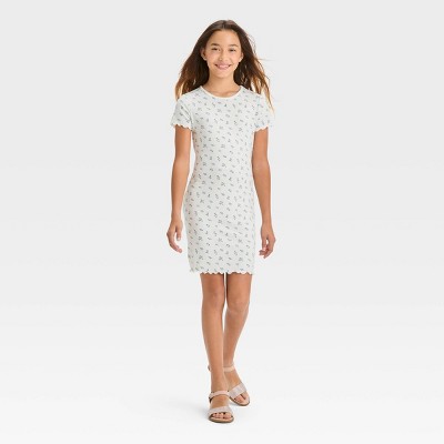 Girls' Short Sleeve Rib-Knit Dress - art class™ White Floral XXL