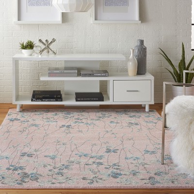 Serene Blossom Pink Floral 5'3" x 7'3" Easy-Care Area Rug