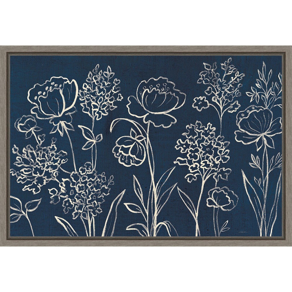 Photos - Other Decoration Amanti Art 23"x16" Indigo Floral I by Silvia Vassileva Framed Canvas Wall Art Print: Modern Botanical Lithograph, Polystyren