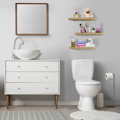 Maple Floating Wall Shelves with Invisible Brackets, Set of 3
