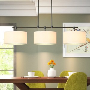 Rennnsan Orsenna 50" W 3 - Light Drum Liner Linen Modern Dimmable Kitchen Island Pendant in Black - 1 of 4