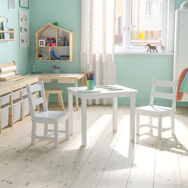 Emma and Oliver Kids 3 Piece Solid Hardwood Table and Chair Set for Playroom, Kitchen, 3 of 17