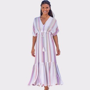 Women's Striped V-Neck Maxi Dress - LASCANA - 1 of 4