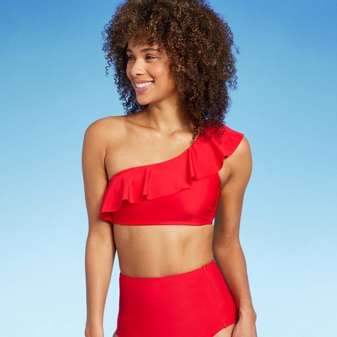 Women's One Shoulder Flounce Bikini Top - Kona Sol™ Red XS