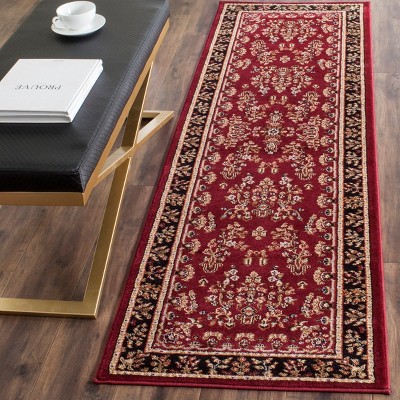 Red and Black Floral Synthetic Tufted Circle Area Rug