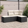 vidaXL 4 Piece Patio Sofa Set with Cushions Black and Cream Poly Rattan - Without Table - 2 of 4