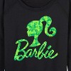 Women's - Barbie - Shamrock Pattern Logo Lightweight French Terry Wide Neck Long Sleeve Shirt - 2 of 4