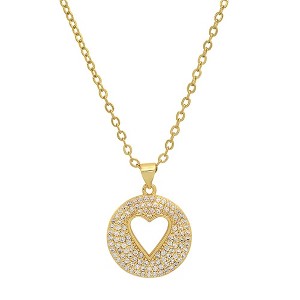 Steeltime 24" 18k gold plated brass simulated diamonds round heart pendant - 1 of 4