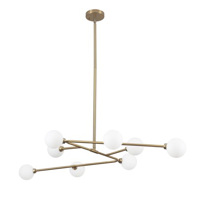 PAKOKULA Modern 8-Light Gold Branch Sputnik Chandelier with Globe Opal Glass Shades