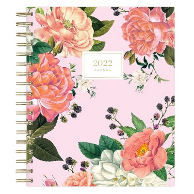2022 Planner 7" x 9" Daily/Monthly Soft Touch Hard Cover Wirebound Bramble Floral Pink - cupcakes and cashmere for Blue Sky