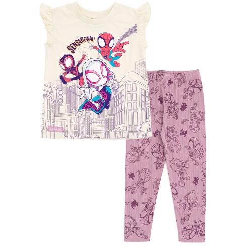 Marvel Spidey & His Amazing Friends Spider-man Miles Morales Toddler Girls  T-shirt & Leggings Outfit Set White / Purple 2t : Target