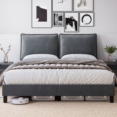 Whizmax Queen/Full Size Metal Platform Bed Frame with Removable Pillow Back, Mattress Foundation with Wood Slat Support, No Box Spring Needed, Gray