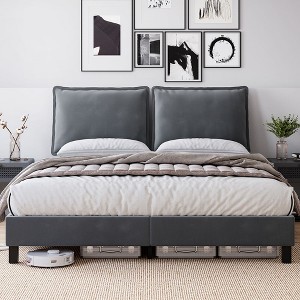 Whizmax Queen/Full Size Metal Platform Bed Frame with Removable Pillow Back, Mattress Foundation with Wood Slat Support, No Box Spring Needed, Gray - 1 of 4