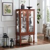 SpassWay 48"H Walnut Lighted Curio Cabinet with Mirror Back Adjustable Shelves Glass Doors Open Storage - 4 of 4