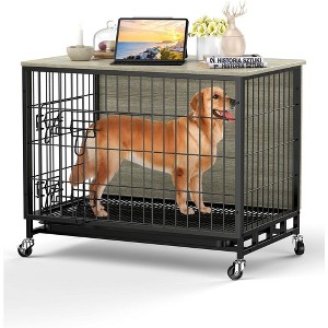 Dog Crate Furniture,Double-Doors Dog Kennel Indoor with Removable Tray and Wheels, Decorative Dog Cage End Table - 1 of 4